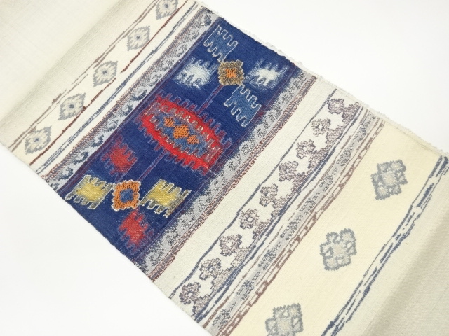 JAPANESE KIMONO / HAND WOVEN MAWATA TSUMUGI / ABSTRACT PATTERN WOVEN /